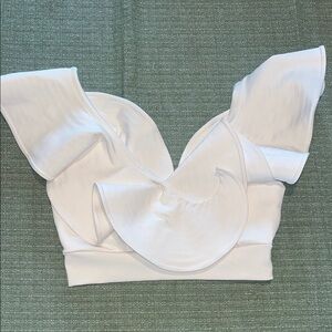 ONA by Yoon Chung Convertible Ruffle Crop Top White Ruffle Sleeve Top Sz S EUC
